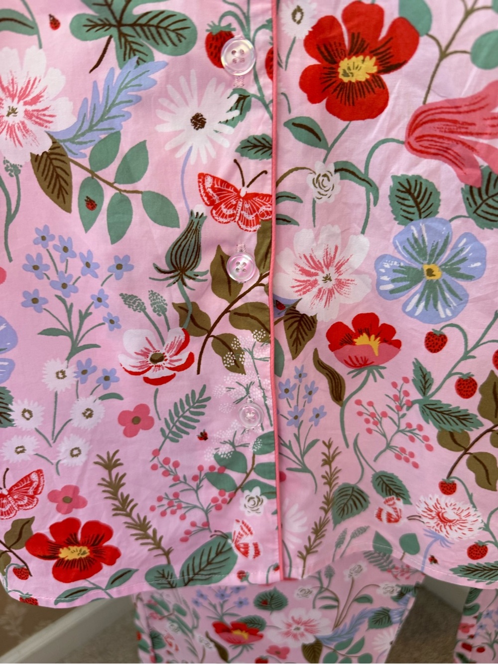 Rifle Paper Co. x The Company Store Pink strawberry Floral Button-Up Pajama Set - Picture 8 of 14